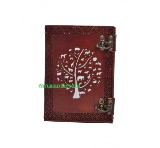 Vintage Genuine New Design Cut Work Leather Journal Embossed Round Tree Of Life Notebook